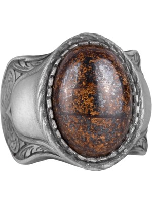 Doğal Taş Yüzük, 925 Ayar Saf Gümüş Yüzük, Bronzit