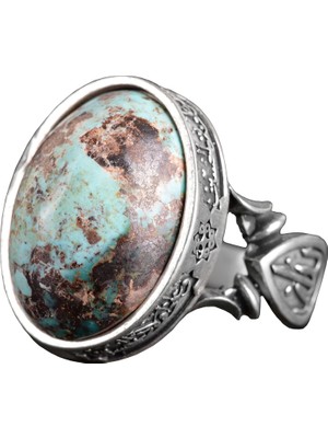 El Yapımı Doğal Arizona Turkuaz Taş Yüzük - 925 Ayar Gümüş Yüzük Erkekler Için - Stil-4