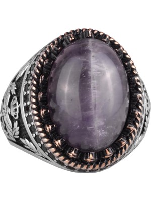 Doğal Taş Yüzük - El Yapımı Kartal Yüzüğü - 925 Ayar Gümüş Yüzük (Ametist)