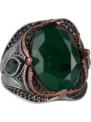 Yeşil Paraiba Yapay Taş Yüzük - 925 Ayar Gümüş Yüzük, El Yapımı Taş Takı