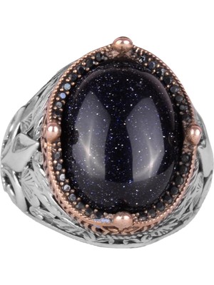 925 Ayar Gümüş Yüzükler Premium Üretilmiş Taşlarla (Üretilmiş Mavi Güneş Taşı)