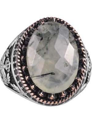 Doğal Taş Yüzük - El Yapımı Kartal Yüzük - 925 Ayar Gümüş Yüzük (Prehnit)