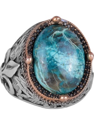 925 Ayar Gümüş El Yapımı Erkek Yüzük - Çeşitli Doğal Taşlarla Mevcut (Krisokolla)