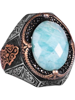 925 Ayar Katı Gümüş Yüzük - Doğal Amazonit Taşlı Yüzük