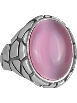 925 Ayar Gümüş Erkek Lüks Yüzükler - Farklı Koleksiyon (Pembe Kedi Gözü Yapay Taş)