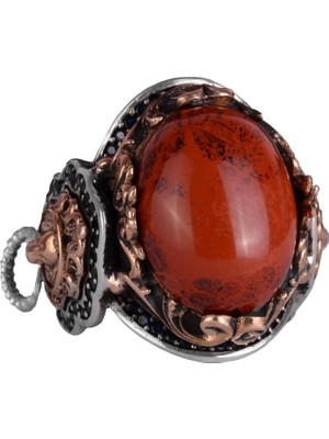 Doğal Kırmızı Kan Taşı Yüzük, Hayvan Gümüş Yüzük - 925 Ayar Sert Gümüş Yüzük Erkekler Için