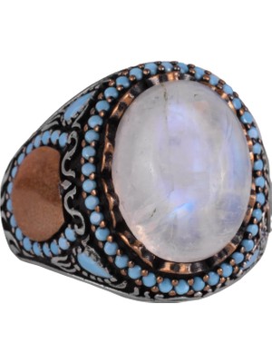 Doğal Taş Yüzük - El Yapımı 925 Ayar Gümüş Yüzük (Ay Taşı)