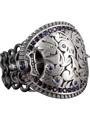 Kalkan ve Kılıç Erkek Yüzüğü, 925 Ayar Gümüş Erkek Yüzüğü, Şövalye Yüzüğü, Vintage Ifadeli Yüzük