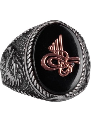 Kartal Yüzük - Yüzük - Erkek Yüzüğü - 925 Ayar Gümüş El Yapımı Erkek Yüzüğü (Osmanlı Tuğrası)