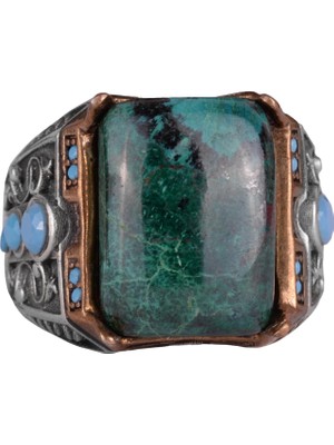 Doğal Taş Yüzük - 925 Ayar Gümüş Yüzük (Krisokolla)