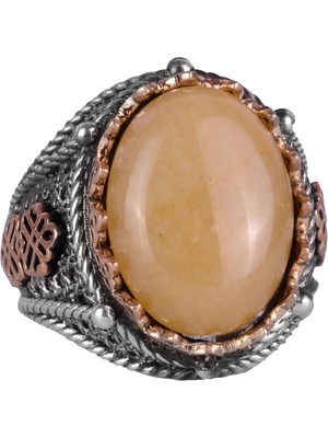 Doğal Sarı Akik Taş Yüzük, 925 Ayar Sert Gümüş Yüzük Erkekler Için