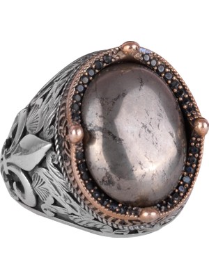 925 Ayar Gümüş El Yapımı Erkek Yüzük - Çeşitli Doğal Taşlarla Mevcut (Demir Pirit)