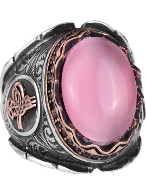 Pembe Kedi Gözlü Taş Yüzük, Osmanlı Tuğrası Gümüş Yüzük, 925 Ayar Sterlin Gümüş Taş Yüzükler - Çeşitli & Farklı Koleksiyon