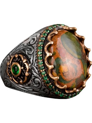 Kan Taşı Doğal Taş Yüzük, 925 Ayar Gümüş Erkek Yüzüğü