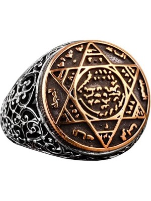 925 Ayar Gümüş Erkek Yüzük - David Yıldızı ve Hat Sanatı Tasarımı