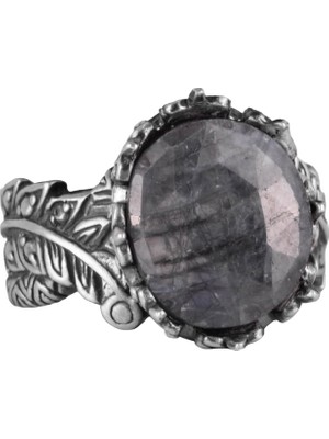 Doğal Taş Yüzük - El Yapımı 925 Ayar Gümüş Takı (Gri Safir)