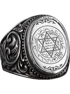 David Yıldızı Yüzüğü, 925 Ayar Gümüş Yüzük, Süleyman Mührü Yüzüğü, El Yapımı Erkek Süleyman Mührü Gümüş Yüzük