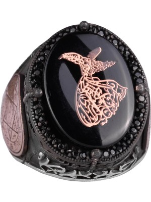 925 Ayar Gümüş El Yapımı Erkek Yüzük - Davut Yıldızı Yüzüğü (Sema Töreni)