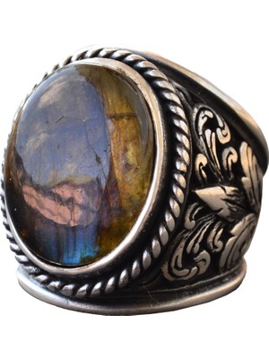 Erkekler Için Ince Taş Koleksiyonu: 925 Ayar Gümüş Yüzükler - Doğal Taş Seçimi (Labradorit)