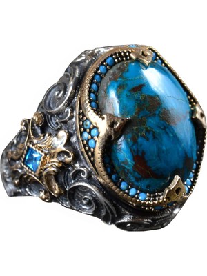 Erkek Yüzük, Doğal Azurit Taş Yüzük, 925 Ayar Gümüş Yüzük Erkekler Için, Yığma Yüzük Mavi