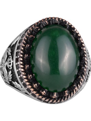 Doğal Taş Yüzük - El Yapımı Kartal Yüzüğü - 925 Ayar Gümüş Yüzük (Jade)