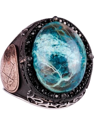 Gümüş Süleyman Mührü Yüzüğü, Doğal Kırmızı Krysokolla Taşı Yüzüğü, 925 Ayar Saf Gümüş Erkek Yüzüğü