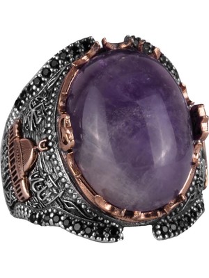 Doğal Ametist Taşlı Yüzük, Erkek Yüzüğü, 925K Katı Gümüş Erkek Yüzüğü