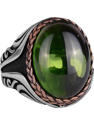 925 Ayar Gümüş Yüzük - Sentetik Taş Gümüş Yüzük - El Yapımı Yüzük (Sentetik Peridot)
