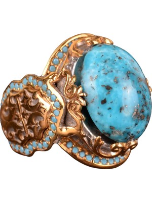 Arizona Turkuaz Taşı, Camii Yüzüğü, Sterlin Gümüş Yüzük Mavi