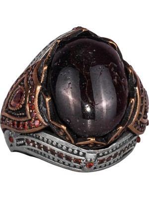 925 Ayar Gümüş Erkek Yüzük Doğal Yıldız Granat Taşı ile - El Yapımı Vintage Gümüş Takı Erkekler Için