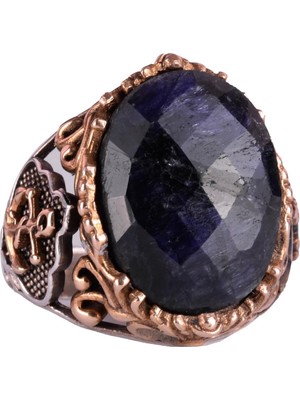 Gümüş Çapa Kaptan Yüzüğü, Yaratılmış Taş Yüzük, 925 Ayar Sterling Gümüş Yaratılmış Taş Yüzükler - Çeşitli Koleksiyon (Yaratılmış Safir)