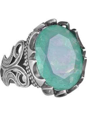 925 Ayar Sterlin Gümüş Erkek Yüzük - Farklı Yapay Taş Seçenekleriyle Mevcuttur (Açık Yeşil Paraiba Yapay Taşı)