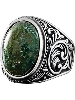Sterling Gümüş Erkek Yüzük, Sedir Agat Taşı, El Yapımı Detaylı Tasarım
