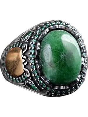 Doğal Zümrüt Taşlı, El Yapımı Yüzük, Sterlin Gümüş Erkek Yüzüğü, Gümüş Aksesuar, Yeşil