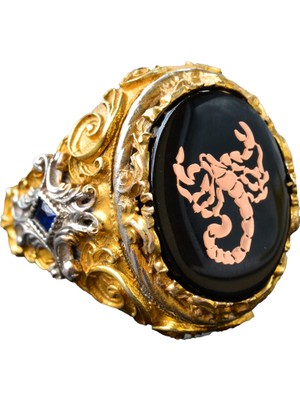 Erkek Gümüş Yüzük - Altın Kaplama Yüzük - Damgalı Yüzük (Akrep)