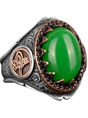 Erkekler Için 925 Ayar Gümüş Yüzük - Doğal Taşlı Yüzük - Cesur ve Enerji Dolu Tasarım (Jade)