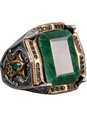 Doğal Zümrüt Taşlı Yüzük, 925 Ayar Gümüş Erkek Yüzüğü, Gümüş Erkek Aksesuarı