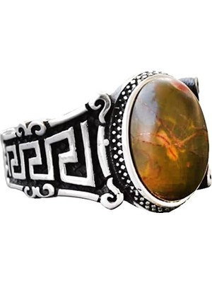 Doğal Jasper Taş Yüzük, 925 Ayar Gümüş Erkek Yüzük (Model-5)