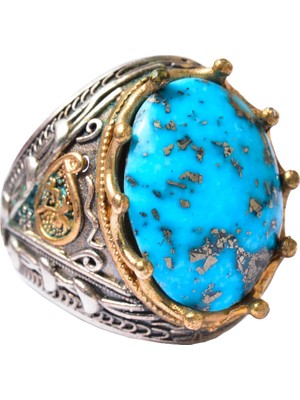 Erkekler Için 925 Ayar Gümüş Sultan Yüzük - Doğal 10 Karat Arizona Turkuaz Taşı