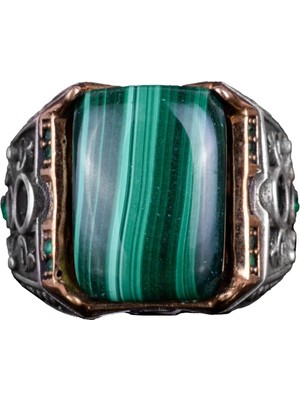 925 Ayar Gümüş Yüzük - Doğal Taş Yüzük - El Yapımı Yüzük (Malakit)