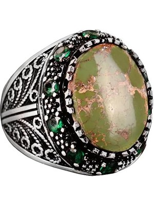 Arizona Turkuaz Taş Yüzük, 9.85 Karat, Sultan Yüzüğü, Vintage Yüzük, 925 Ayar Gümüş Yüzük