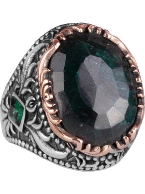 925 Ayar Gümüş Erkek Yüzük, Doğal Zümrüt Taşlı Yüzük Erkekler Için