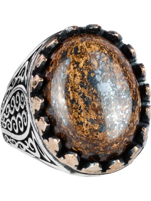 925 Ayar Katı Gümüş Erkek Yüzük - Doğal Taşlarla El Yapımı Şıklık (Bronzit Taşı)