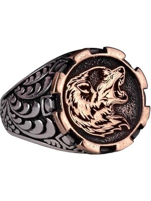 Uluyan Kurt Yüzüğü, Erkekler Için Kurt Baş Yüzüğü, Vahşi Kurt, 925 Ayar Gümüş Yüzük