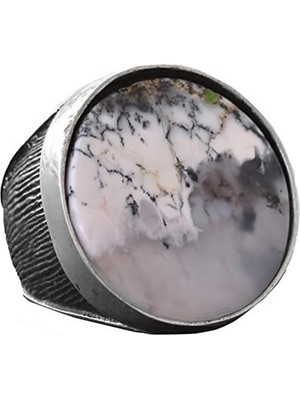 Erkekler Için Doğal Dendritik Agat Taş Yüzük, 925 Ayar Gümüş El Yapımı Vintage Tarzı, Erkekler Için Şifa Kristali Takı