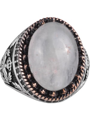 Doğal Taş Yüzük - El Yapımı Şahin Yüzük - 925 Ayar Gümüş Yüzük (Aquamarine)