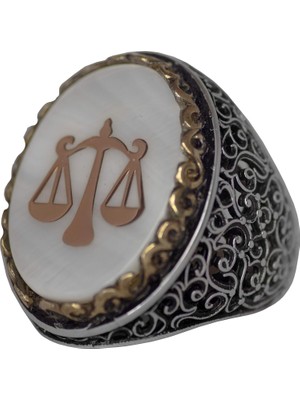 Regal ve Sembolik Erkek 925 Ayar Gümüş Yüzük - Adalet Terazisi Sembolü ve Doğal Taşlar ile Süslenmiş