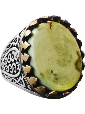 Doğal Yeşil Turkuaz Yüzük, Gümüş Yeşil Turkuaz Yüzük, 925 Ayar Gümüş Erkek Yüzüğü, Büyük Yüzük