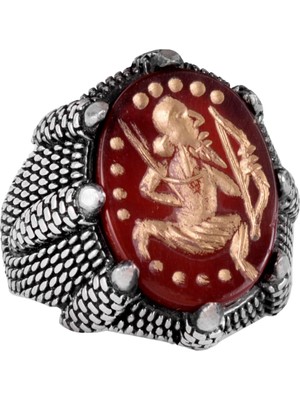 Doğal Akik Taş Yüzük - 925 Ayar Gümüş Erkek Yüzük - Okçuluk Yüzüğü - Yerli Amerikan Yüzüğü