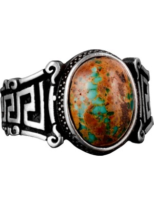 Doğal Arizona Turkuaz Taşı Yüzük, 925 Ayar Gümüş Erkek Yüzük (Model-2)